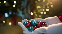 Santa claus hand with colored balls