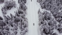 Snowy nature aerial and car driving