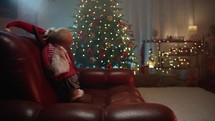 Christmas reindeer puppet on the sofa