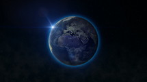 Planet Earth with sunlight. Animation.