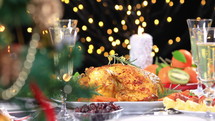 Christmas turkey dinner on a set table 