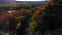 aerial view over train tracks in autumn 
