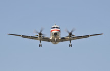 Commercial airplane in flight. Turbo prop, American Airlines.