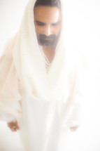 Shrouded Jesus dressed in white 