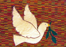 Dove with an olive branch in its mouth embroidery artwork.