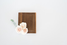 roses on a wood tray 