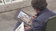 Rome, Italy - Man Street Painter Painting Beautiful Classic Roman Architecture Building