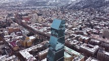 Skyscraper in the snowy city