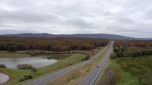 Drone over highway in the fall