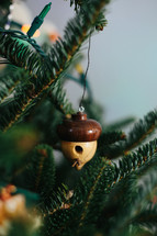 acorn ornaments on a Christmas tree 