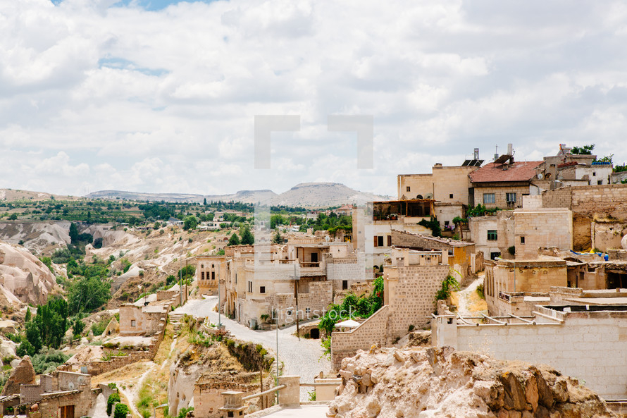 view over homes on the hillsides in Cappadocia