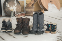 boots on a snowy porch in winter 