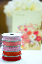 stacked ribbon, floral paper, Valentines day