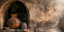 Clay Jars and Tools from Ancient Times That would be Used in a Households for Water Wine Oil Etc