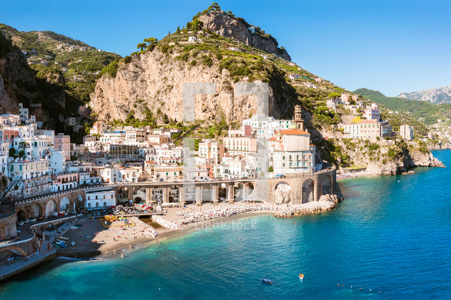 Atrani seacoast in summer. Amalfi coast