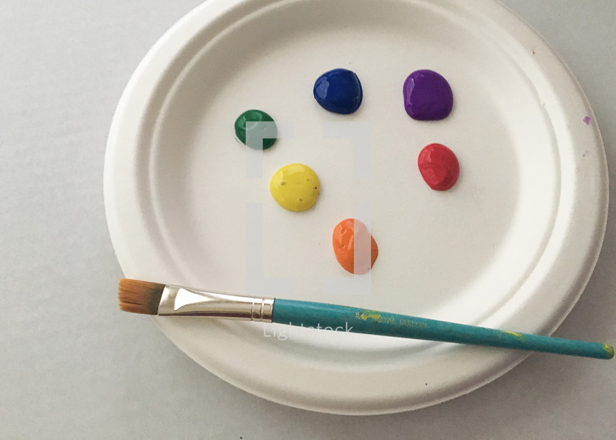 paint and paint brush on a plate 