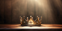Golden Crown on a Wooden Table in the Sunlight 