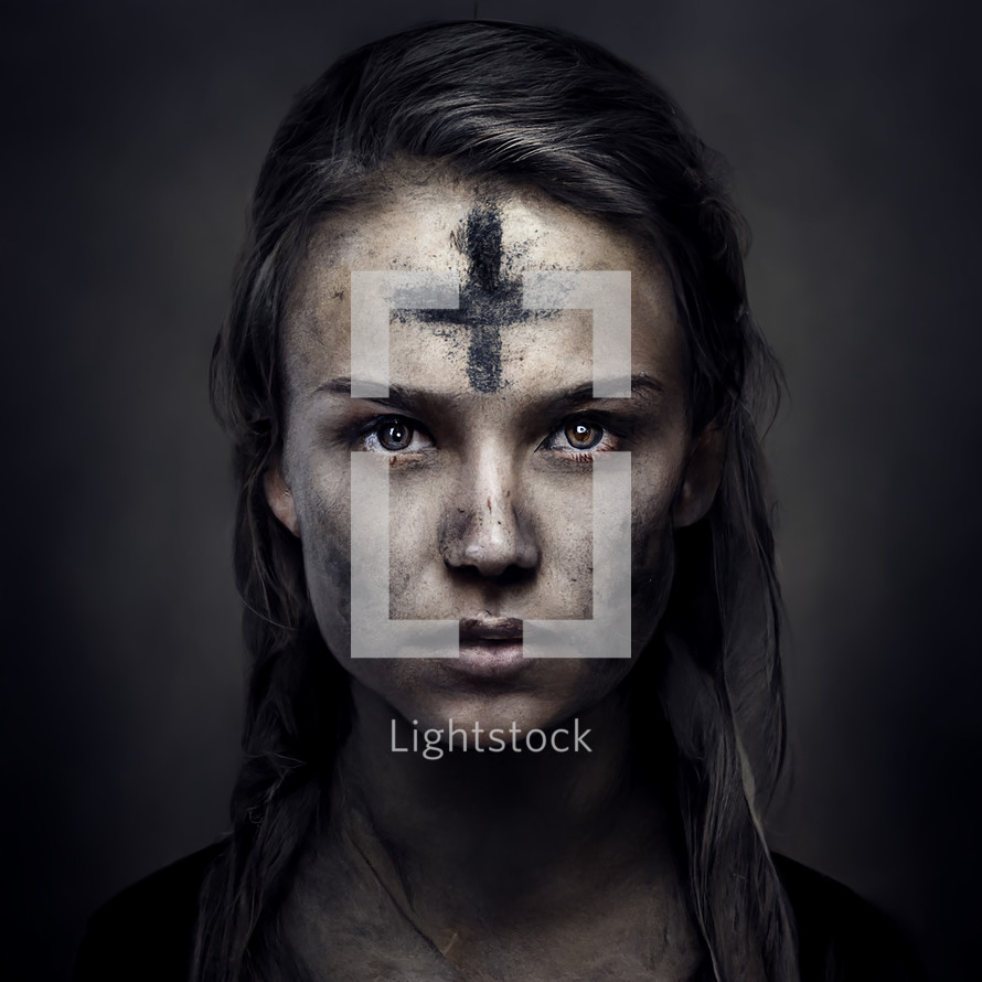 Woman with Cross on forehead from ashes