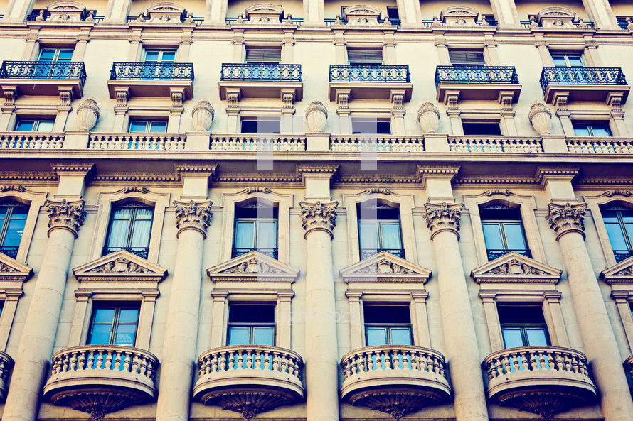 windows on a historic building in Barcelona 