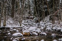 Snow and a stream. 