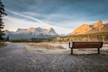 park bench with a mountain view 