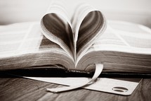 pages of a Bible folded in the shape of a heart 