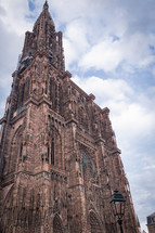 Looking up at stone Cathedral in France