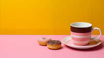 Coffee and Donuts on a yellow and pink background