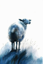 Watercolor painting of a serene sheep, a Christian symbol of peace and divinity.