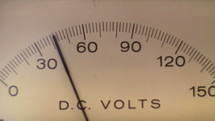 An analog voltmeter measuring electricity