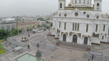 Cathedral of Christ the Saviour and Moscow city, aerial view