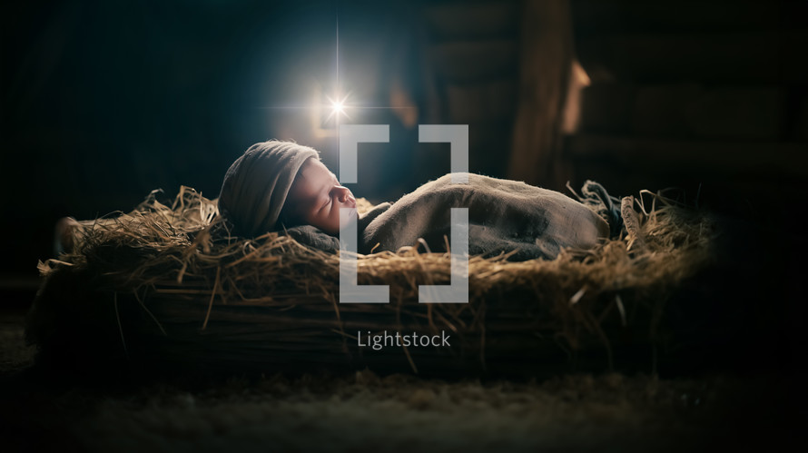 Baby Jesus in a manger. Nativity of Jesus. Christmas concept.