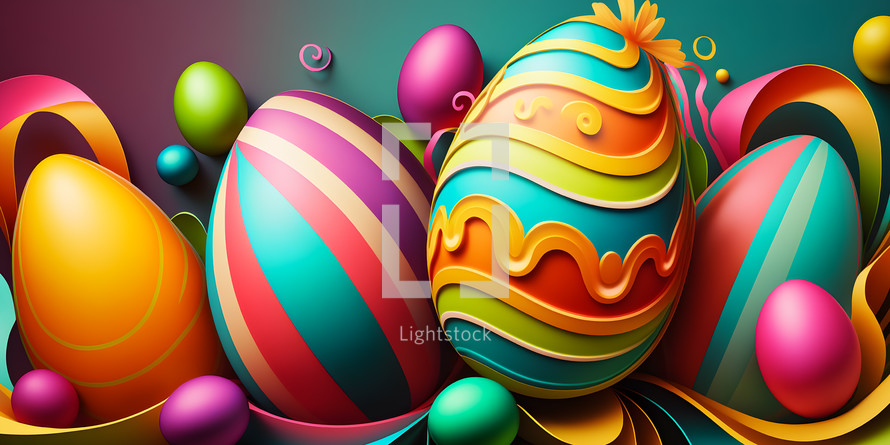 Vibrant AI painting of Easter eggs. 