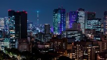 Timelapse of skycrapers and the Skytree in Minato, Tokyo, Japan. 