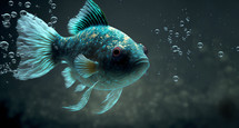 Colorful AI painting of a fish in the depths of the sea.
