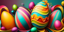 Vibrant AI painting of Easter eggs. 