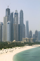 skyscrapers and resort along the Dubai coastline 