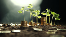 Green plants growing from money. 