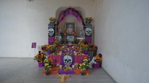 Day of The Dead Dia de los Muertos Altar Commemorating a Deceased People with Image of Jesus Christ Oaxaca, Mexico