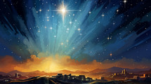 Christmas star over the town of Bethlehem. 
