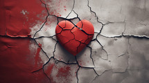 Broken red heart on a cracked background. 