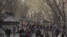 Crowd of People at La Rambla Street Las Ramblas Barcelona, Spain