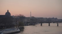 Paris, France - The Tour Eiffel Tower La dame de fer and Pont des Arts Picturesque Bridge
