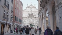 The shopping arcade Calle Larga XXII Marzo, with the Chiesa Parrocchiale di San Moisè in the background near St. Mark's Square