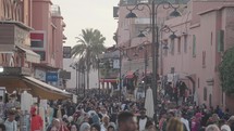Crowd of People on The Street Near Jemaa el-Fnaa Square and Market Place in Medina Quarter Old City Marrakesh, Morocco