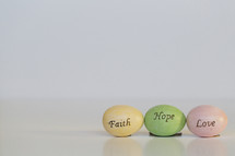 Faith, Hope, Love on Easter eggs 