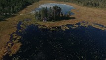 aerial view over a marsh 