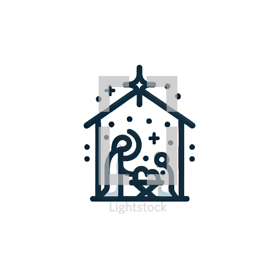Logo of Mary, Joseph with baby Jesus in a manger. Nativity of Jesus. Christmas concept.