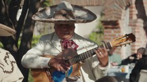 Traditional Mexican Band Performing Mariachi using Guitarrón, Vihuela Mexicana, Harp, Guitar, Violin, Trumpet, and Voice in San Juan Teotihuacán, México