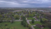 Aerial of a suburban town in the Midwest